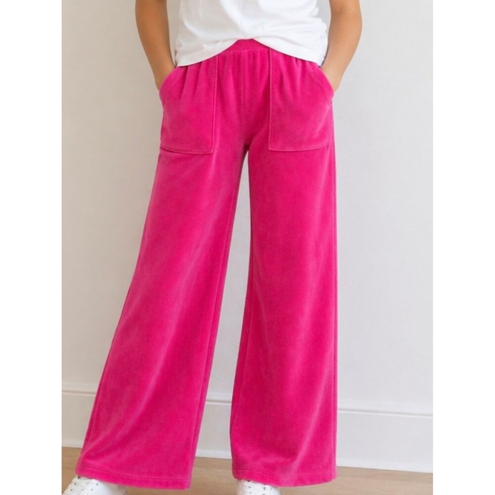 Pink Velour Flare Pants L 10/12 Wide Leg Y2K Lounge Cozy Velvet Loungewear Comfy